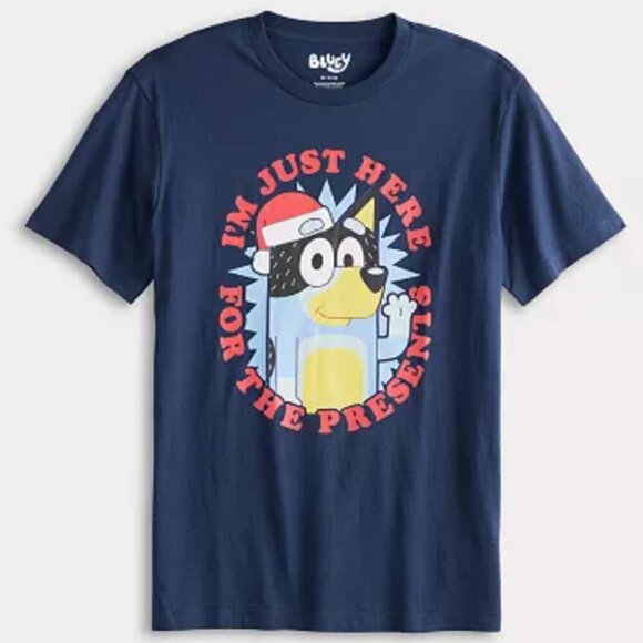 Bluey I'm Just Here For The Presents Navy Men's Graphic Short Sleeve T-Shirt - L - Picture 1 of 6